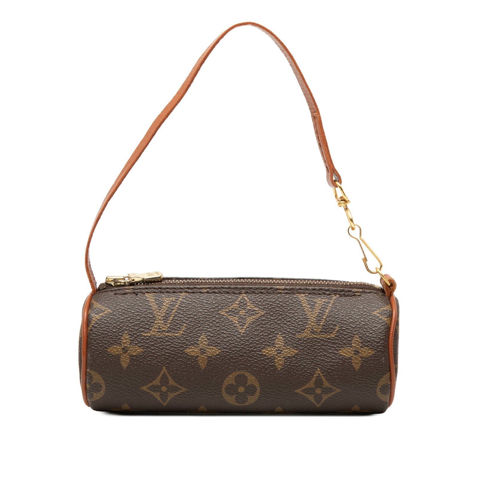 Louis Vuitton Papillon Pochette Monogram Canvas Shoulder Bag: Louis Vuitton Papillon Pochette Monogram Canvas Shoulder Bag Louis Vuitton Monogram Papillon Pochette bag in brown monogram canvas with leather trim, a flat leather strap, and a top zip closure. Made 