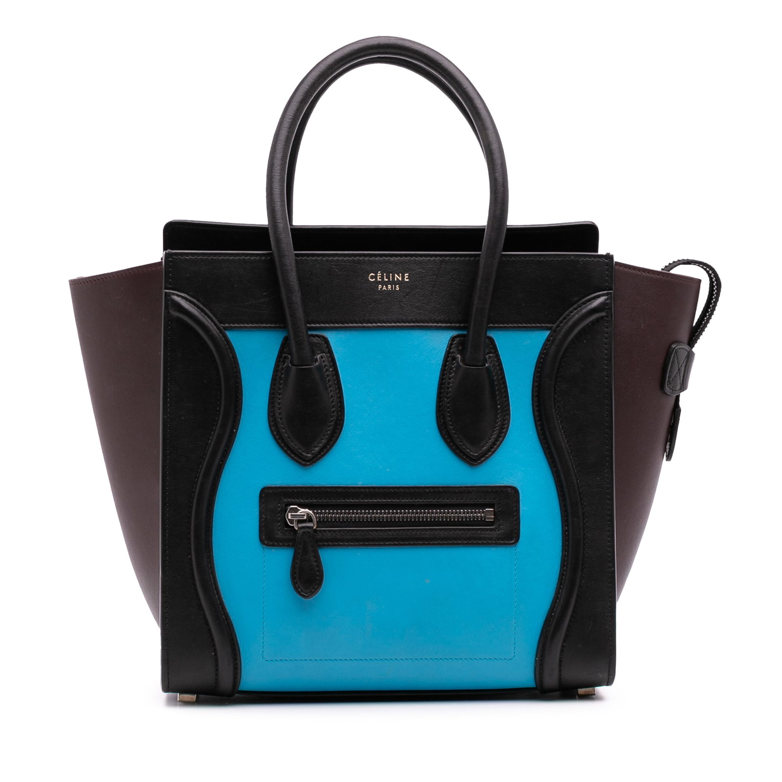 Celine Micro Luggage Tote Blue Leather Tricolor Bag Italy: Celine Micro Luggage Tote Blue Leather Tricolor Bag Italy Introducing the Celine Micro Tricolor Leather Luggage Tote, a stylish and functional handbag crafted from premium leather. This tote features 