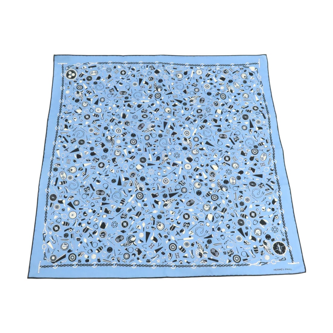 Hermes Cotton Scarf 50x50cm Blue White Black: Hermes Cotton Scarf 50x50cm Blue White Black Hermes 50 x 50 cm scarf in blue, white, and black cotton. The item is in very good AB condition and comes with no accessories. Specifications Brand: Hermes