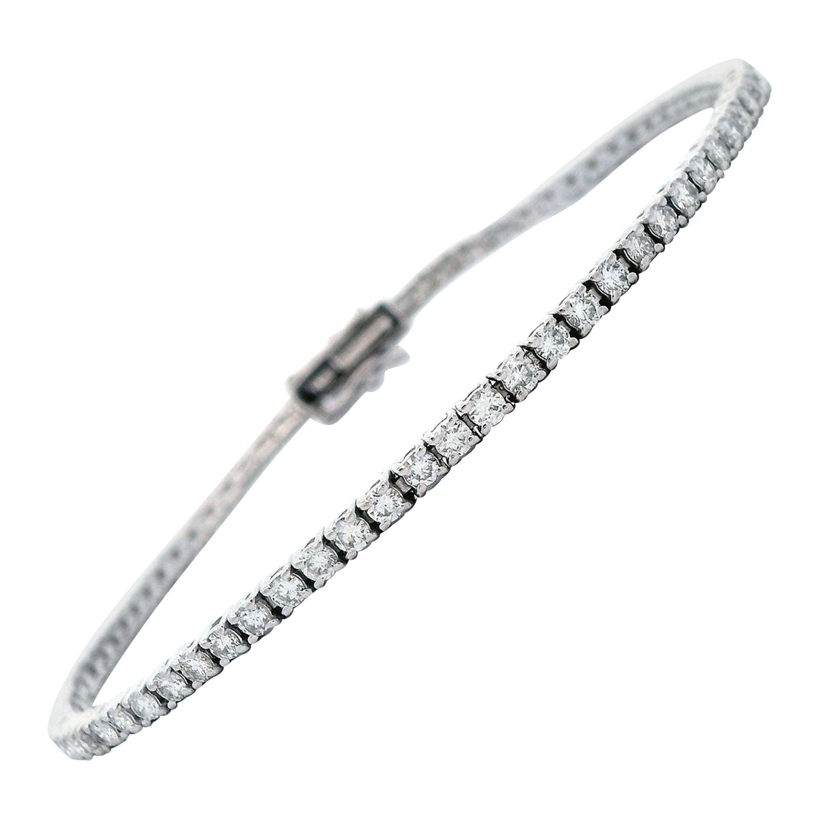 1.70ct D Color Diamond Tennis Bracelet 18k White Gold: 1.70ct D Color Diamond Tennis Bracelet 18k White Gold This exquisite tennis bracelet features a stunning arrangement of 81 round brilliant diamonds, totaling 1.70 carats. Crafted from 18k white gold, 