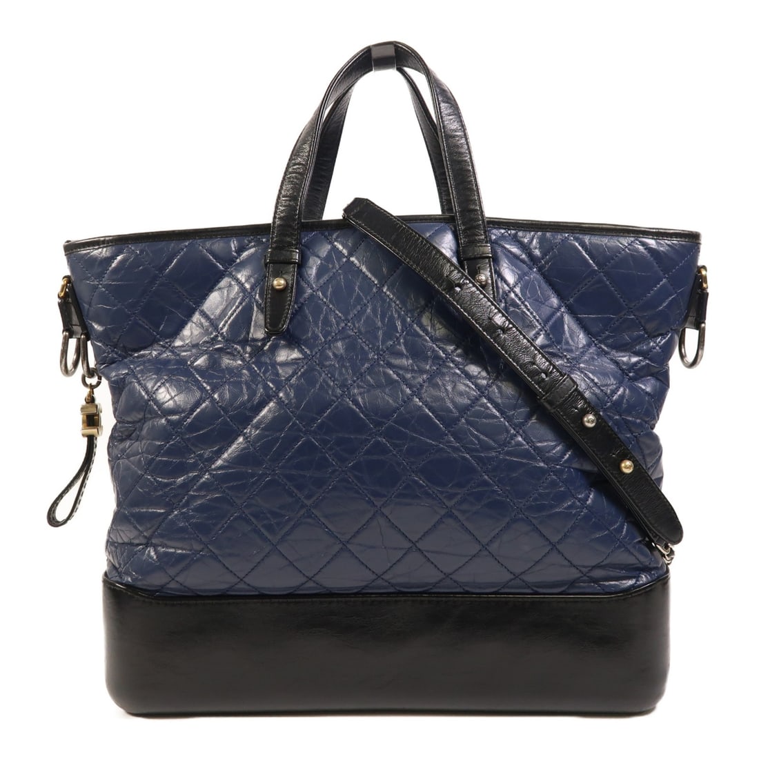 CHANEL Gabrielle CC 2 Way Calfskin Shoulder Bag Blue Black: CHANEL Gabrielle CC 2 Way Calfskin Shoulder Bag Blue Black A CHANEL CC Gabrielle 2 Way Shoulder Bag in blue and black calfskin leather. This bag features a two-way design with a handle and shoulder st