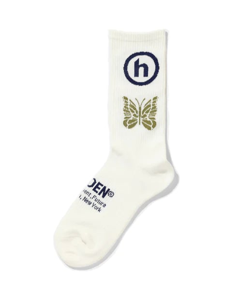 Hidden x Needles Jacquard Geometric Socks White Blue Khaki (1 of 1)