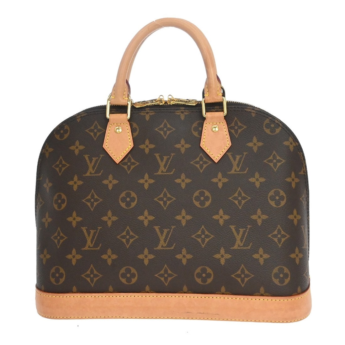 Louis Vuitton Alma PM Monogram Canvas Handbag M53151: Louis Vuitton Alma PM Monogram Canvas Handbag M53151 Vintage Louis Vuitton Alma PM handbag in brown Monogram canvas with leather trim and double handles. This zip-top handbag features a brown canvas l