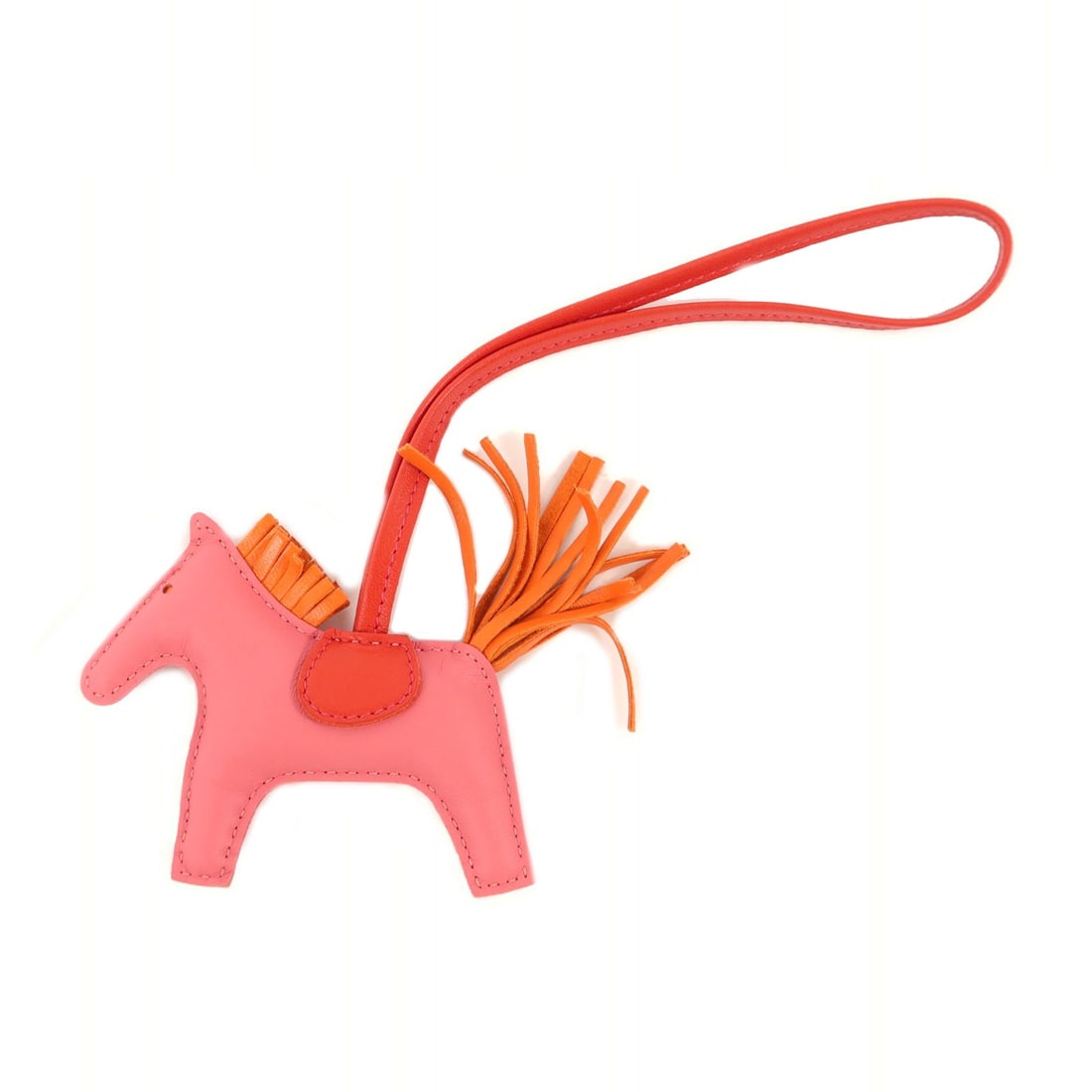 Hermes PM Rodeo Charm Milo Lambskin Pink Red Orange: Hermes PM Rodeo Charm Milo Lambskin Pink Red Orange Hermes Rodeo PM charm in Milo leather, presented in pink, orange, and red tones. The item is described as being in very good AB condition and comes 