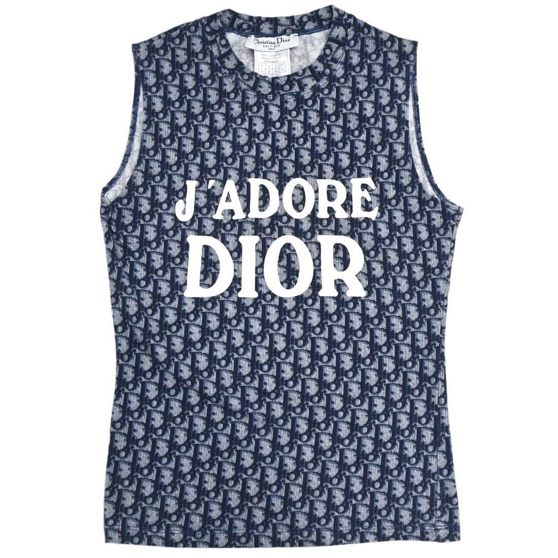 Dior Trotter Navy Sleeveless Tank Top Womens FR 38: Dior Trotter Navy Sleeveless Tank Top Womens FR 38 Christian Dior sleeveless tank top in navy, designed with a round neck and regular fit. It is a women's regular-size top from France, with a logo acc