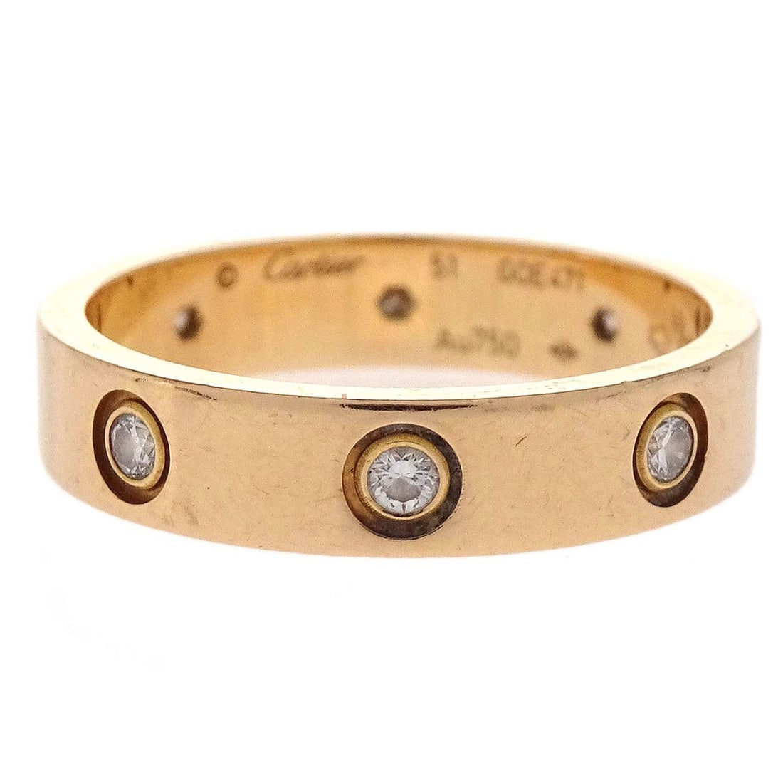 Cartier Mini Love Diamond Ring Au750 Yellow Gold Size 51 GOE471: Cartier Mini Love Diamond Ring Au750 Yellow Gold Size 51 GOE471 Vintage Cartier Mini Love ring crafted in Au750 gold with a diamond accent. This round ring is presented in very good condition, showing
