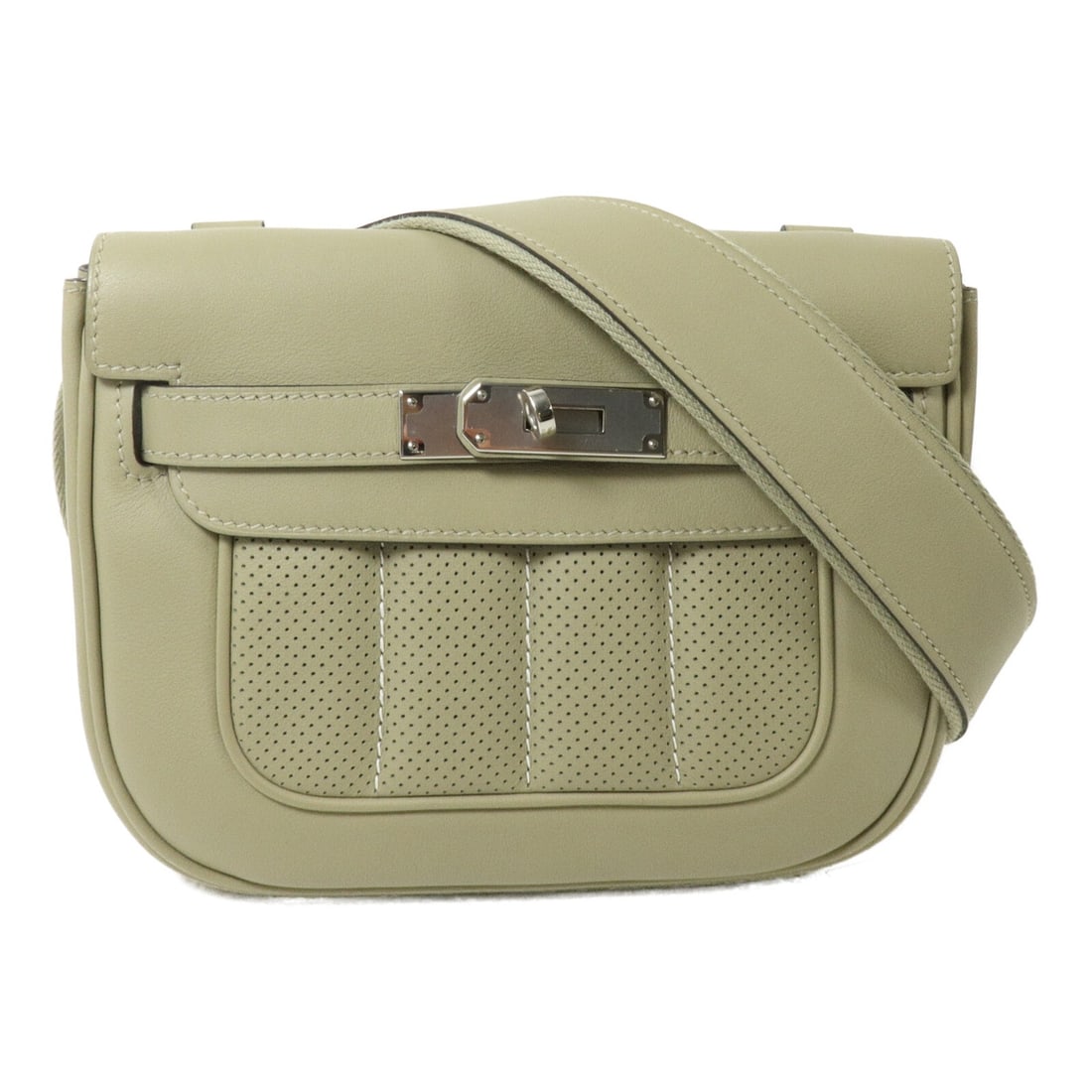 HERMES Berlin Mini Shoulder Bag Sauge Swift Leather PHW: HERMES Berlin Mini Shoulder Bag Sauge Swift Leather PHW Hermes Berlin Mini shoulder bag in Sauge and Green, crafted from Vaux Swift leather and calfskin (cowhide). Made in France, this regular-size wo