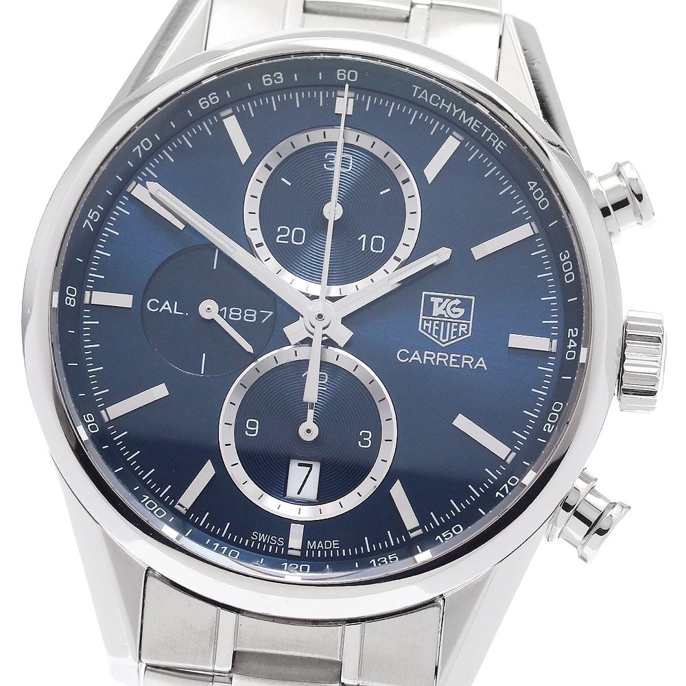 TAG Heuer Carrera CAR2115-0 mens automatic chronograph watch blue dial: TAG Heuer Carrera CAR2115-0 mens automatic chronograph watch blue dial TAG Heuer Carrera Chronograph automatic men's wristwatch, model CAR2115-0, in pre-owned condition. It features a blue dial, stain