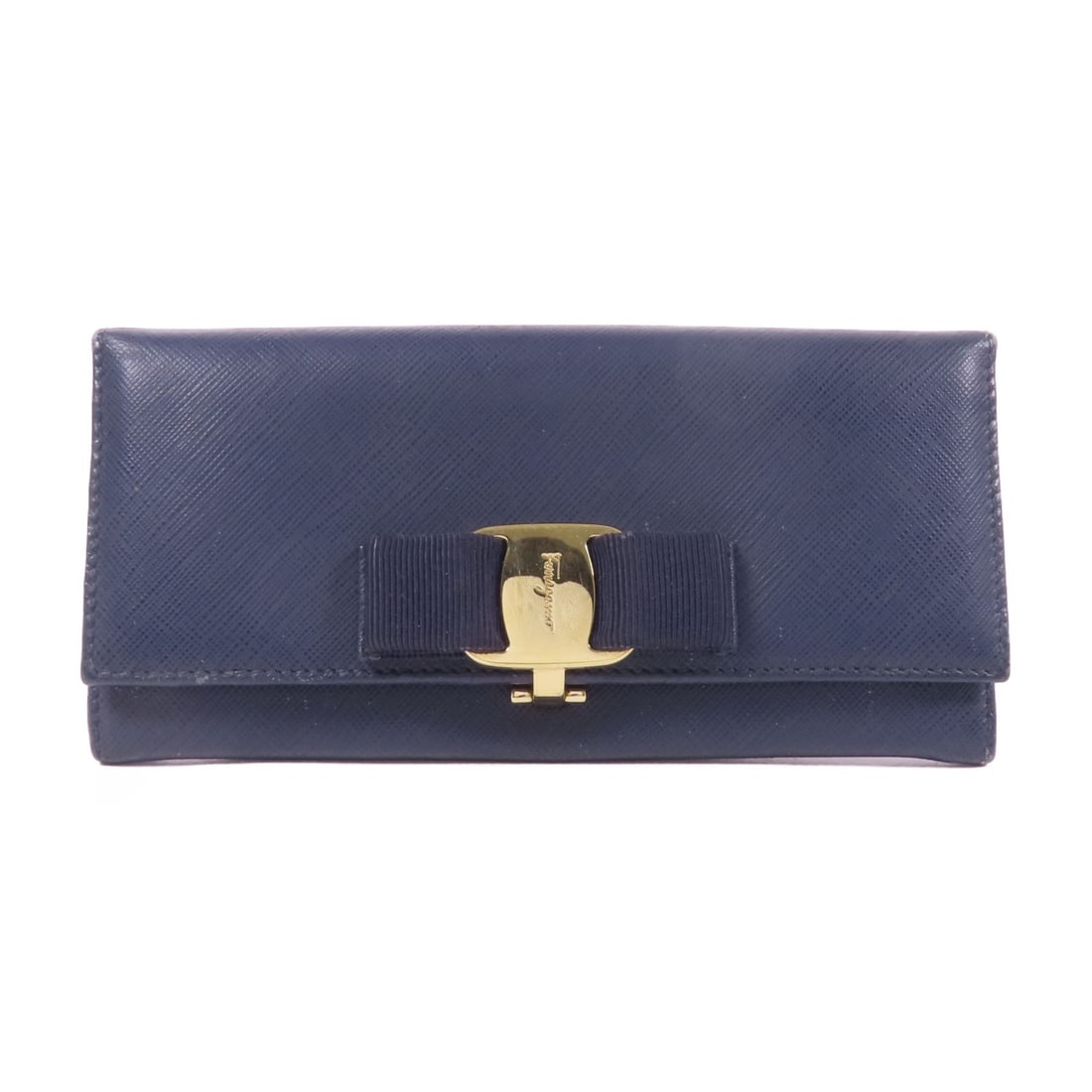 Salvatore Ferragamo Long Bifold Wallet Navy Calfskin Leather (1 of 15)