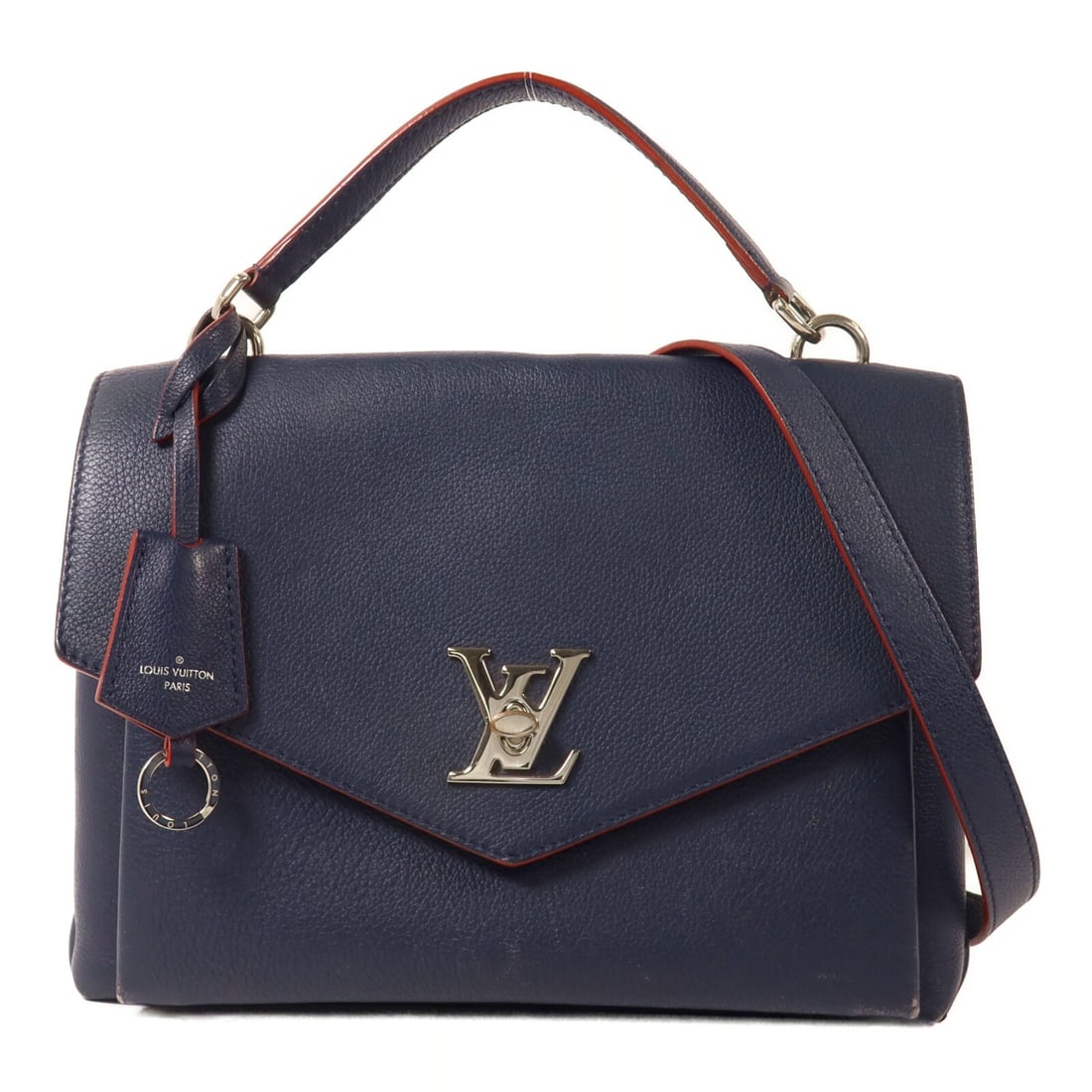 Louis Vuitton My Lockme M53197 calfskin shoulder bag navy red: Louis Vuitton My Lockme M53197 calfskin shoulder bag navy red Louis Vuitton My Lockme 2 Way Shoulder Bag, model M53197, crafted in calfskin cowhide in Navy and Red. This bag features a turn lock closu