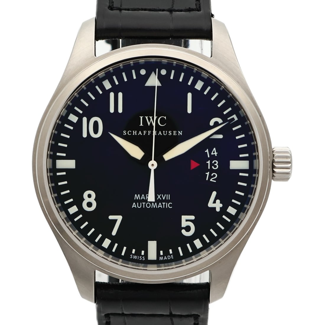 IWC IW326501 Mark XVII Pilot Automatic Men's Watch Steel Black Dial: IWC IW326501 Mark XVII Pilot Automatic Men's Watch Steel Black Dial IWC Pilot Mark XVII Automatic Watch IW326501 in black with a stainless steel case and leather belt. This men's watch features automa