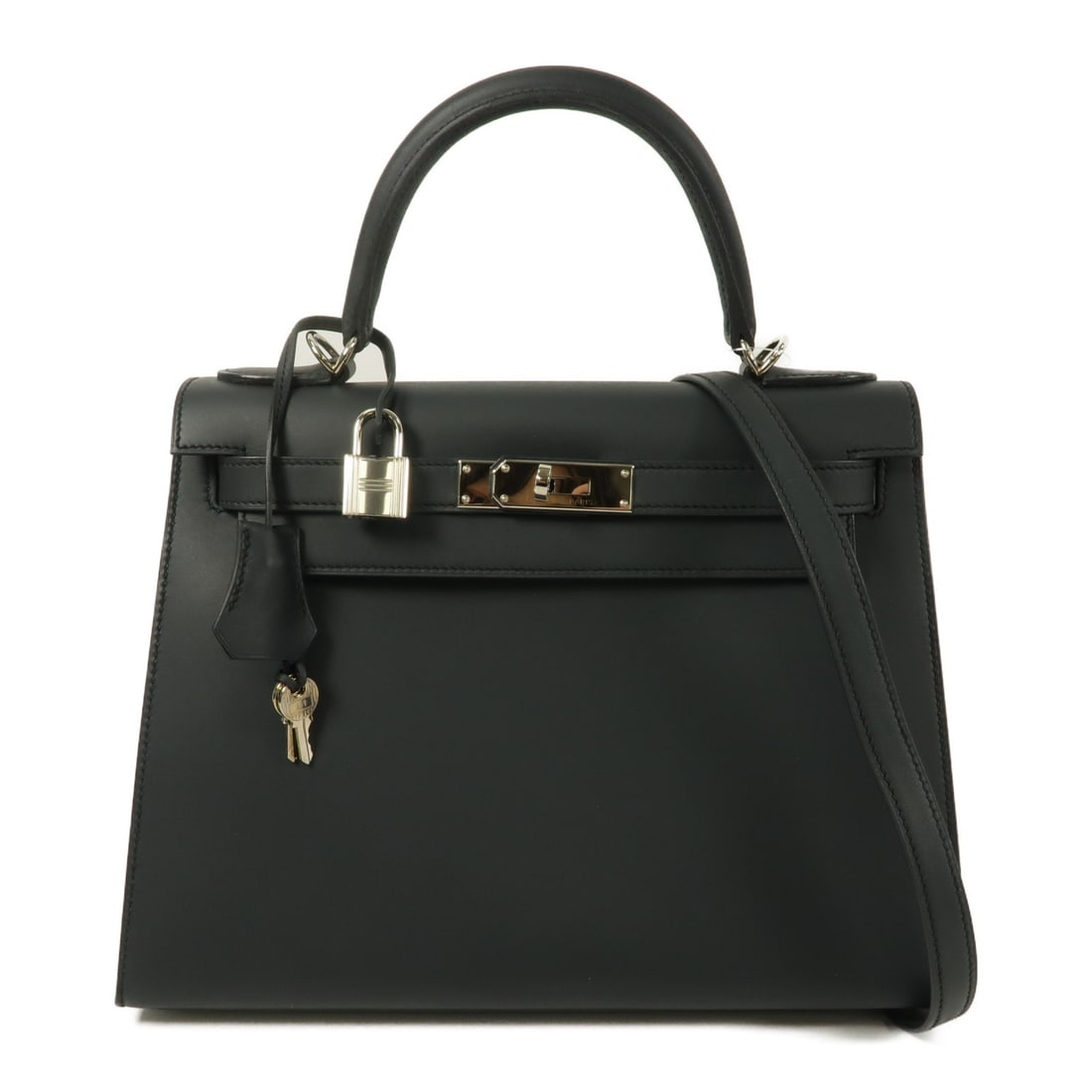 Hermes Kelly 28 Sombrero Leather 2 Way Bag Plomb PHW: Hermes Kelly 28 Sombrero Leather 2 Way Bag Plomb PHW Hermes PHW Kelly 28 2 Way Shoulder Bag in Sombrero leather and calfskin (cowhide) with a Plomb x Black x Plomb/PHW color scheme. It features a 2-wa