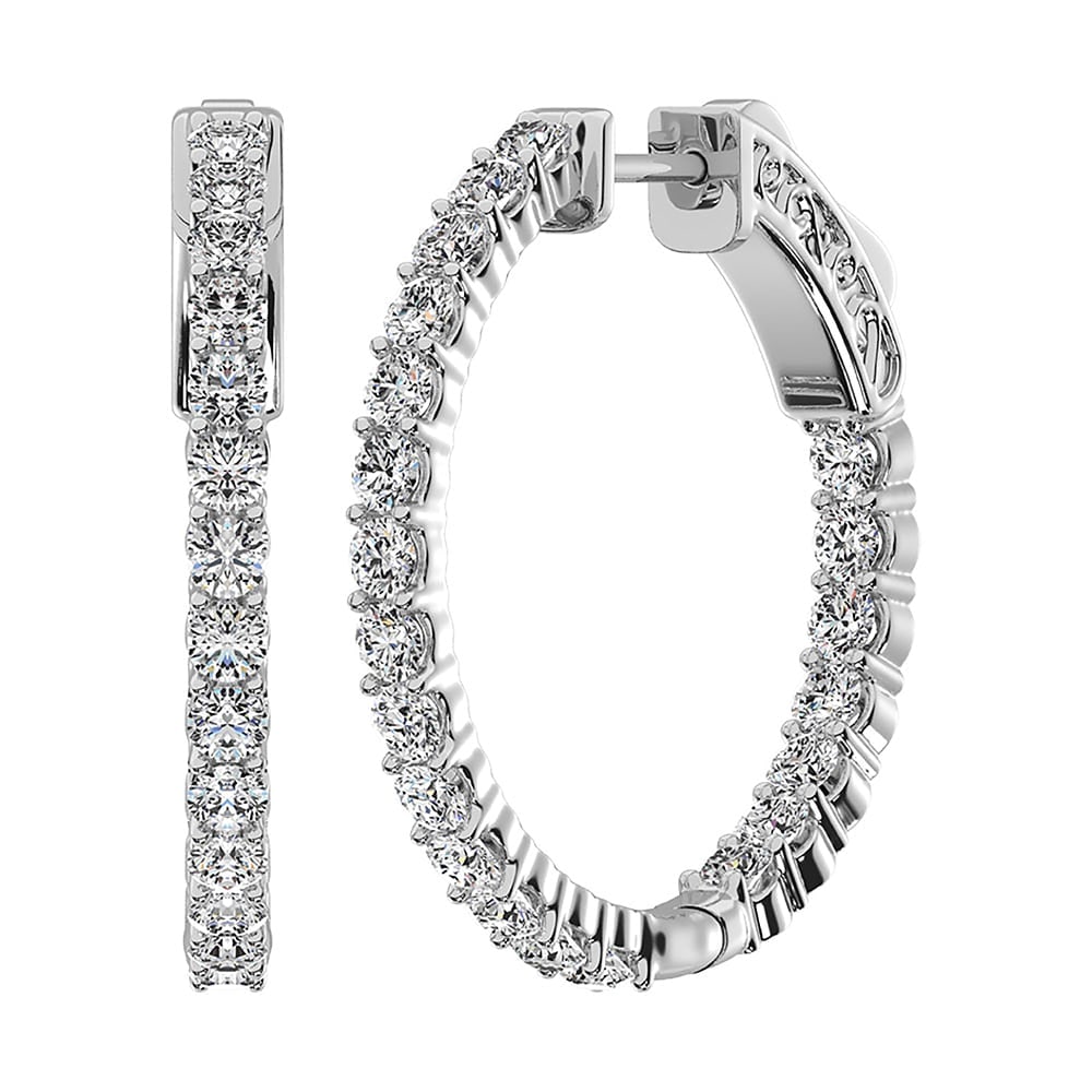 14K White Gold Lab Grown Diamond 4 Ct.Tw. In and Out Hoop Earrings (1 inches): 14K White Gold Lab Grown Diamond 4 Ct.Tw. In and Out Hoop Earrings (1 inches) Elegant 14K white gold in-and-out hoops with 4 Ct.Tw. lab-grown diamonds, perfect for a luminous statement. 14k White Gold