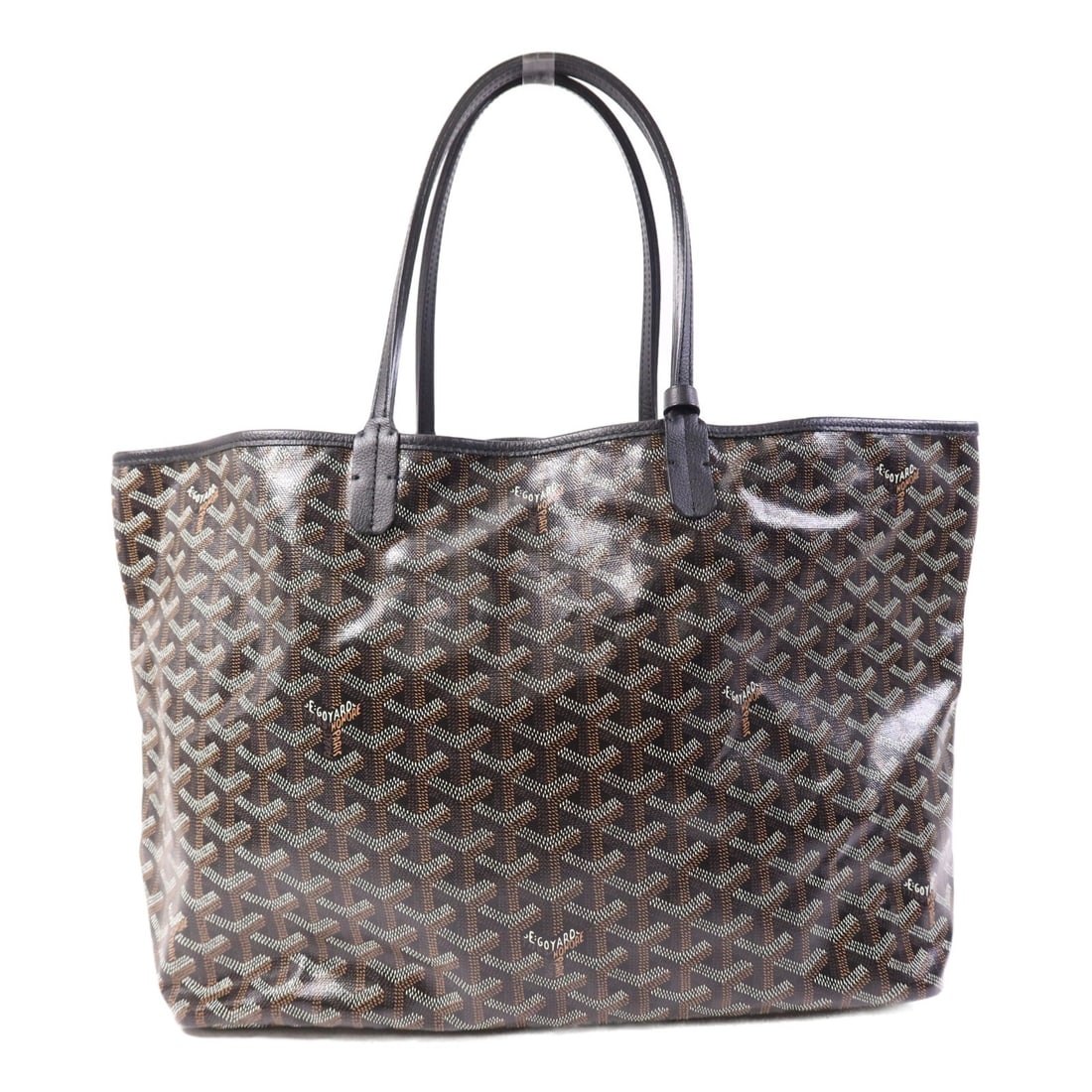 Goyard Saint Louis PM Black Coated Canvas Tote with Pouch: Goyard Saint Louis PM Black Coated Canvas Tote with Pouch A Saint Louis PM shoulder bag in black, made from PVC coated canvas. It features a black-on-black colorway, a handle drop of 42 cm, and comes 