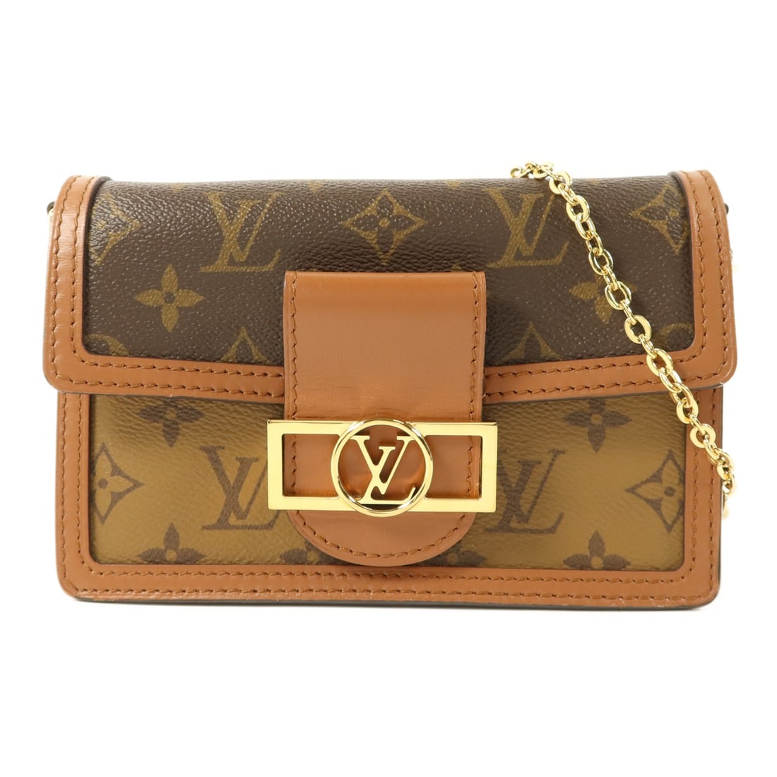 Louis Vuitton Dauphine M68746 Monogram Reverse Shoulder Bag Brown: Louis Vuitton Dauphine M68746 Monogram Reverse Shoulder Bag Brown Louis Vuitton Dauphine Chain Shoulder Bag, model M68746, in Brown with Monogram Reverse and PVC coated canvas. This women's shoulder b