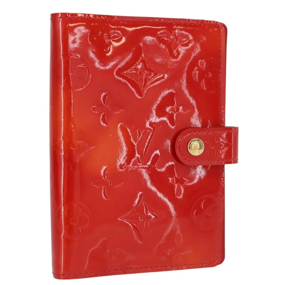Red Louis Vuitton Patent Leather Unisex Agenda Cover from Spain: Red Louis Vuitton Patent Leather Unisex Agenda Cover from Spain This Louis Vuitton agenda cover is crafted from red patent leather and designed for unisex use. It features metal fittings and offers a 