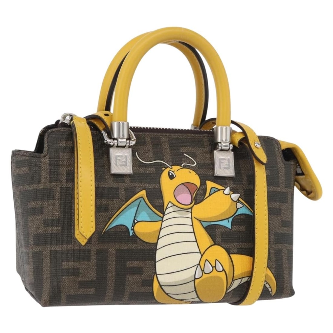 Fendi Fragment Pokemon Dragonite Zucca Canvas Convertible Handbag Black: Fendi Fragment Pokemon Dragonite Zucca Canvas Convertible Handbag Black This FENDI x FRGMT x POKEMON Zucca Canvas Dragonite bag is a limited edition women's handbag crafted from signature Zucca canvas