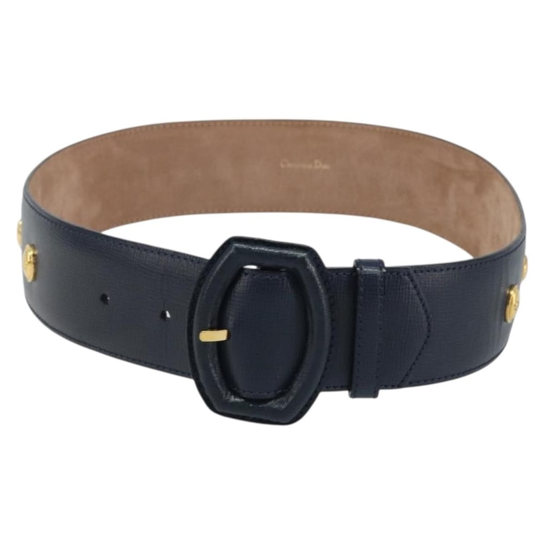 Christian Dior Womens Leather Belt Navy Gold Tone 29.5 Italy: Christian Dior Womens Leather Belt Navy Gold Tone 29.5 Italy Authentic Christian Dior women's belt in navy leather with gold-tone details. Made in Italy, this belt shows reasonable wear and tear consi