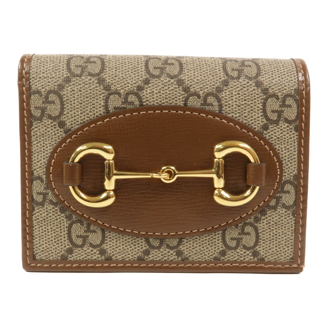Gucci Horsebit 1955 621887 Card Case Wallet Brown Coated Canvas: Gucci Horsebit 1955 621887 Card Case Wallet Brown Coated Canvas A GUCCI Horsebit 1955 card case wallet in brown PVC coated canvas. It features a hook button closure and a practical interior layout wit