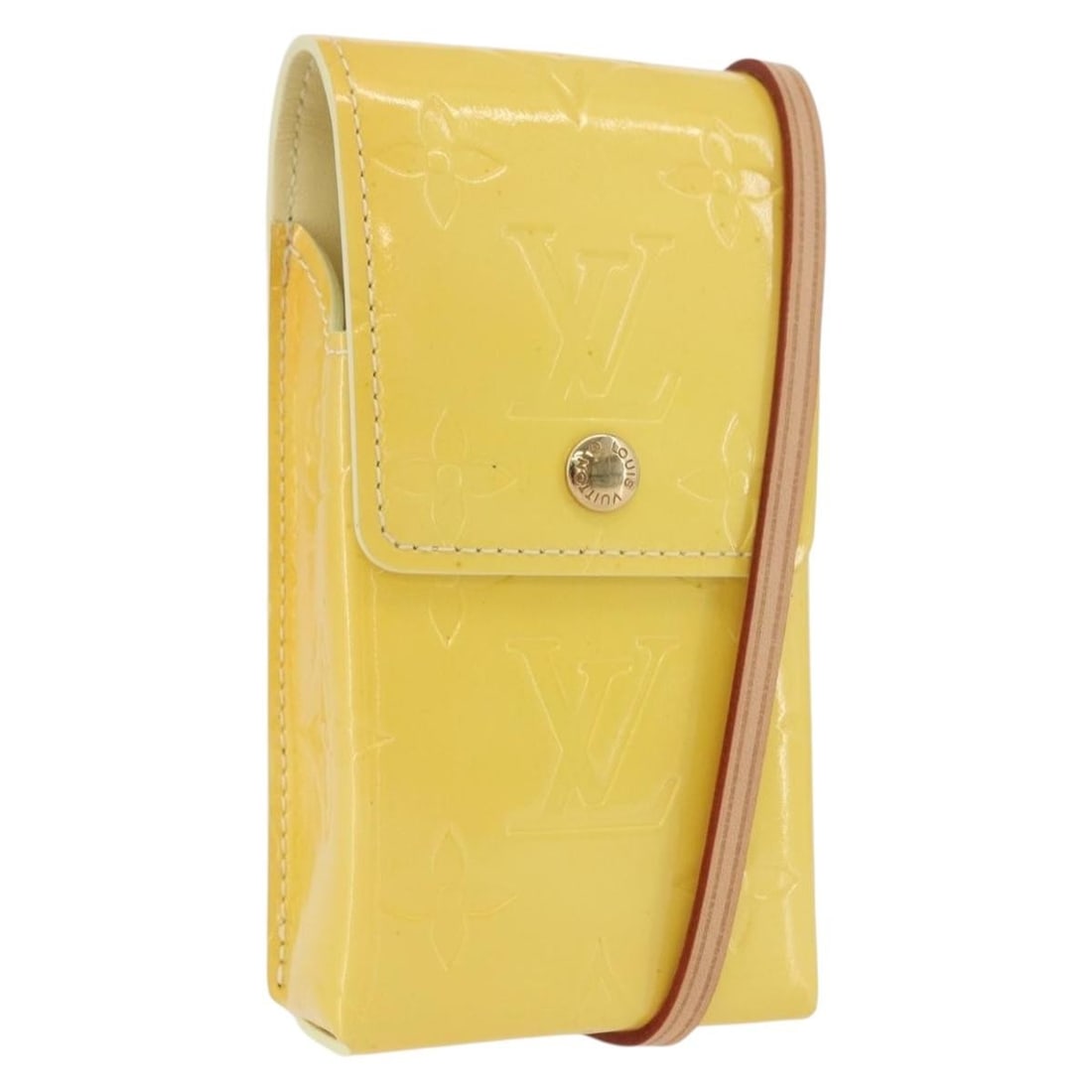 Louis Vuitton Vernis Lime Yellow Patent Leather Cigarette Holder With Strap M91052: Louis Vuitton Vernis Lime Yellow Patent Leather Cigarette Holder With Strap M91052 This Louis Vuitton Vernis cigarette case is crafted from patent leather in a vibrant lime yellow color. Designed for 