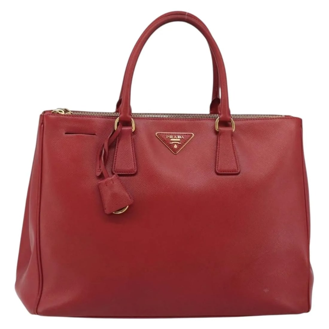 Prada Double Zip Lux Tote Red Leather Handbag: Prada Double Zip Lux Tote Red Leather Handbag Prada Double Zip Lux Tote in red leather, made in Italy. This female tote features a double zip design and measures 35 cm x 26 cm x 15 cm. The item is in 
