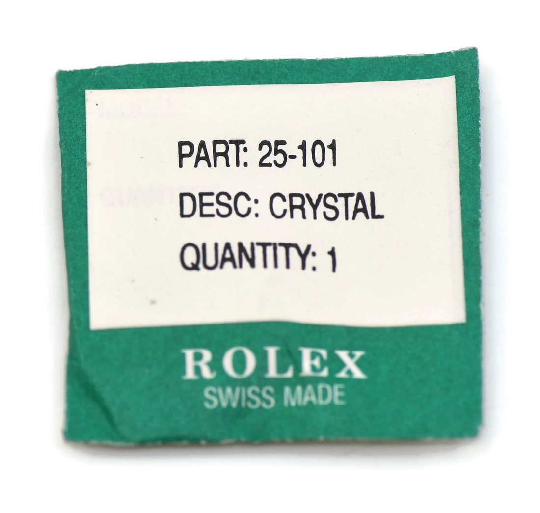 25-101 Replacement Watch Crystal for Rolex: 25-101 Replacement Watch Crystal for Rolex This is a pre-owned Rolex Crystal 25-101, designed specifically for Rolex watches. The crystal is manufactured in Switzerland and is intended as a replacemen