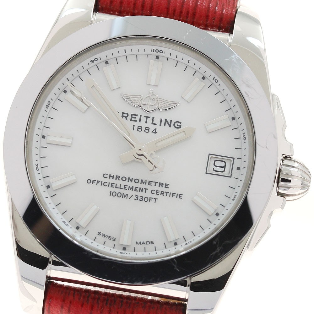 Breitling Galactic 36 Sleek T Women's Quartz Watch Ref W74330: Breitling Galactic 36 Sleek T Women's Quartz Watch Ref W74330 Breitling Galactic 36 Sleek T Date quartz women's wristwatch, reference W74330. This pre-owned watch features a stainless steel case, leat