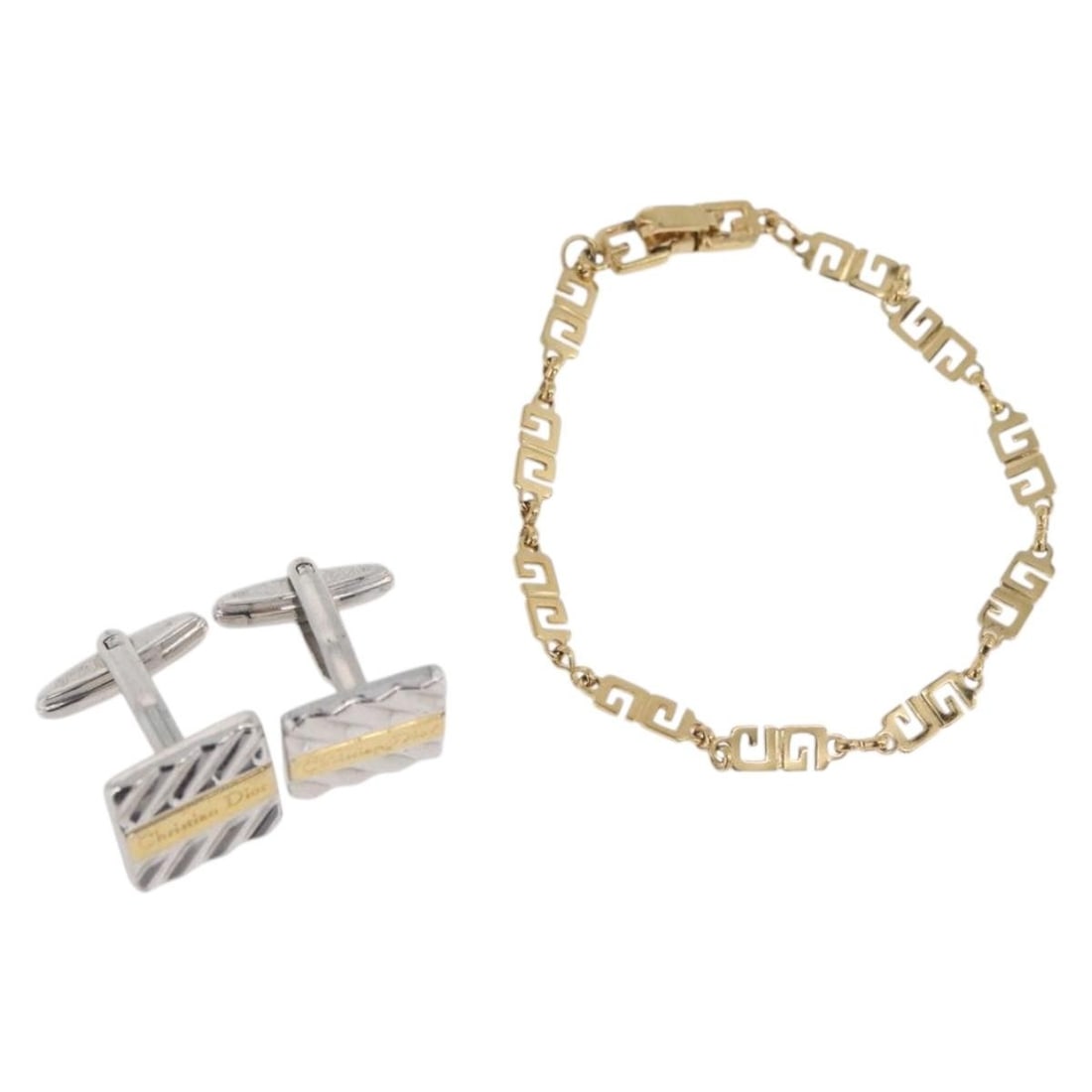 2 Christian Dior metal cuff bracelets silver and gold tone (1 of 15)