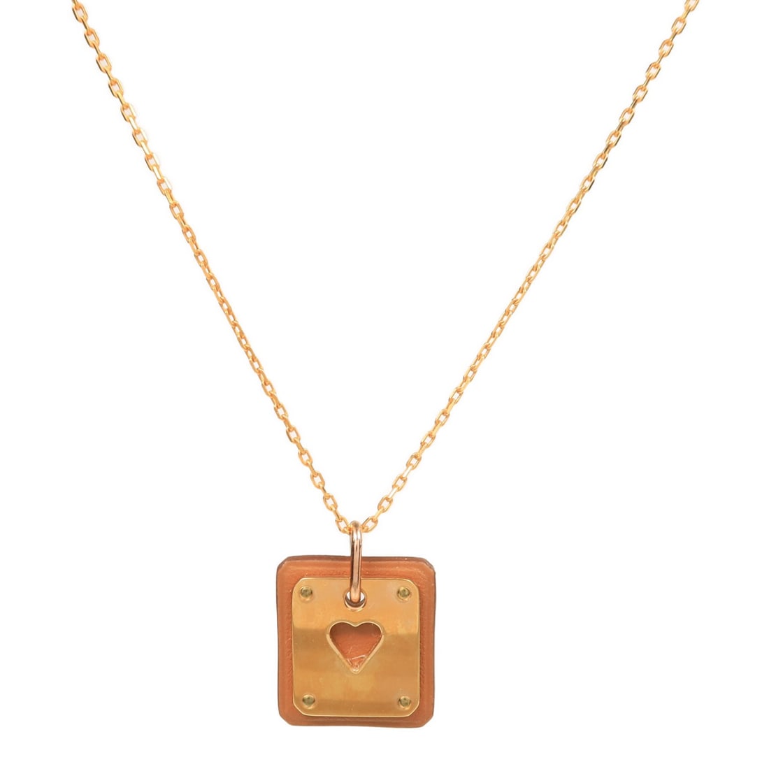 Hermes As De Coeur leather necklace gold tone metal: Hermes As De Coeur leather necklace gold tone metal Hermes As De Coeur necklace in leather and metal with a gold color finish. Designed for women, this regular-size necklace was made in France and fea