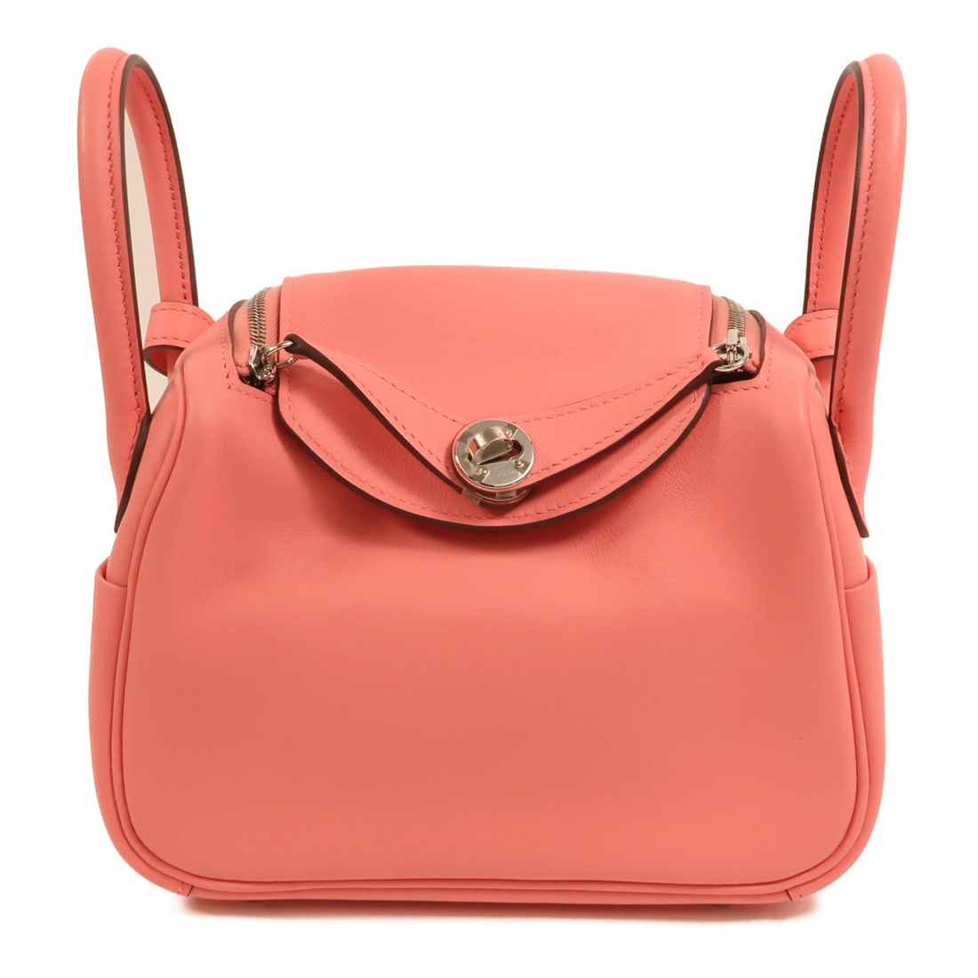 Hermes Mini Lindy 2 Way Bag Rose Azalee Swift Leather PHW: Hermes Mini Lindy 2 Way Bag Rose Azalee Swift Leather PHW Hermes PHW Mini Lindy 2 Way Shoulder Bag in Veau Swift leather and calfskin (cowhide), presented in Rose Azalee pink. This women's regular-siz