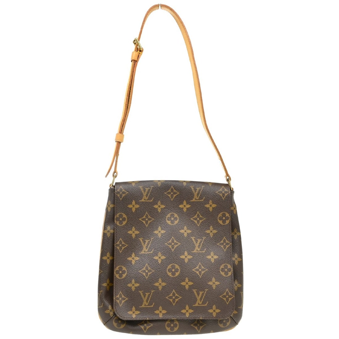 Louis Vuitton Musette Salsa Monogram Shoulder Bag M51258: Louis Vuitton Musette Salsa Monogram Shoulder Bag M51258 Vintage Louis Vuitton Musette Salsa short shoulder bag in brown Monogram canvas with leather trim. This medium shoulder bag features a flap wit