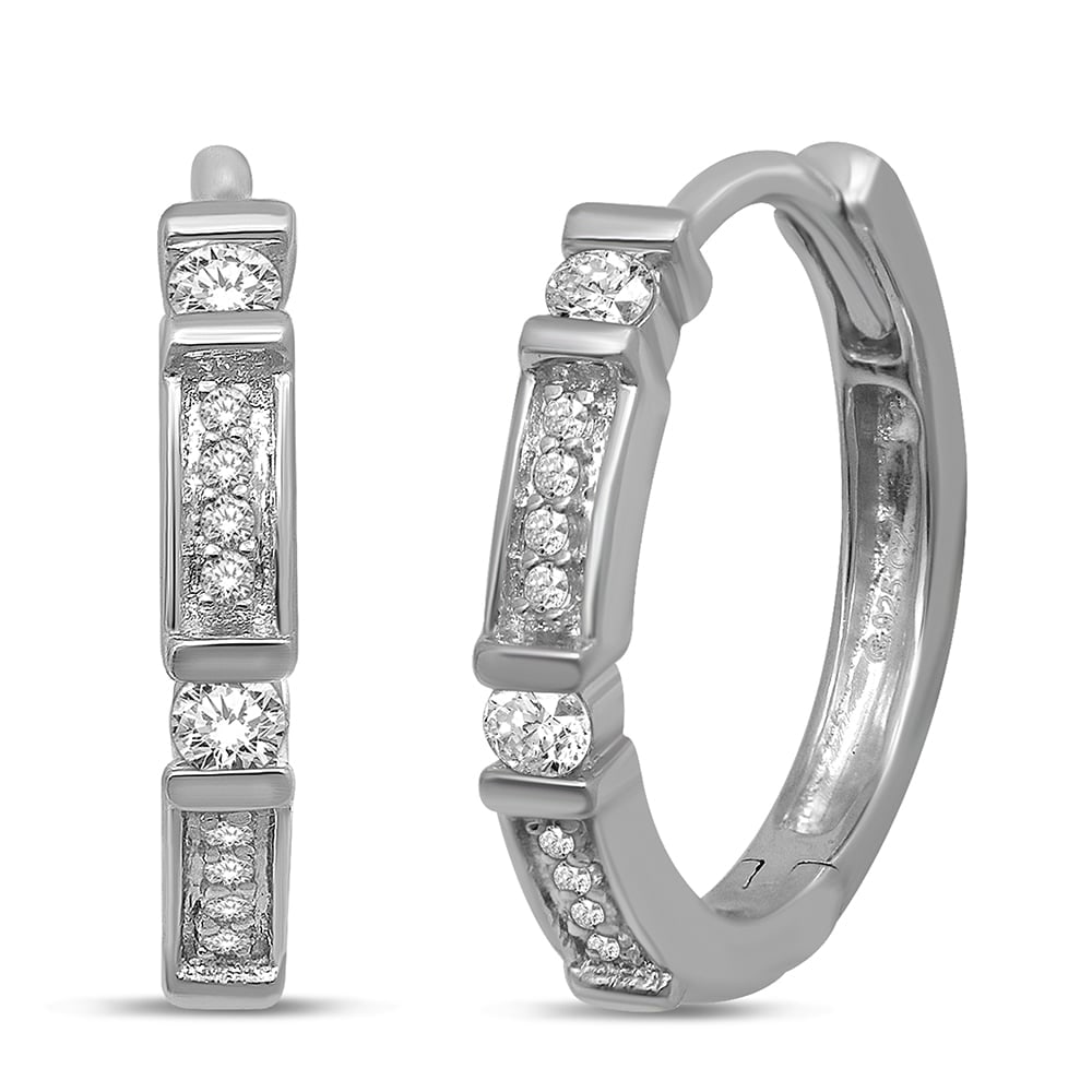 14K White Gold 1/6 Ct.Tw. Diamond Stackable Hoop Earrings: 14K White Gold 1/6 Ct.Tw. Diamond Stackable Hoop Earrings This Versatile Stackable Hoop Earrings Creates A Powerful Look, Crafted In 14K White Gold And Feature 1/6 Ct.Tw. Sparkling Diamonds With Milgr