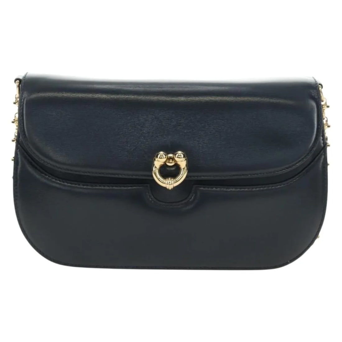 Gucci Chain Flap Navy Leather Shoulder Bag: Gucci Chain Flap Navy Leather Shoulder Bag Gucci Chain Flap leather bag in navy with a structured silhouette and chain-accented flap design. Made in Italy, this piece is presented in good condition wi