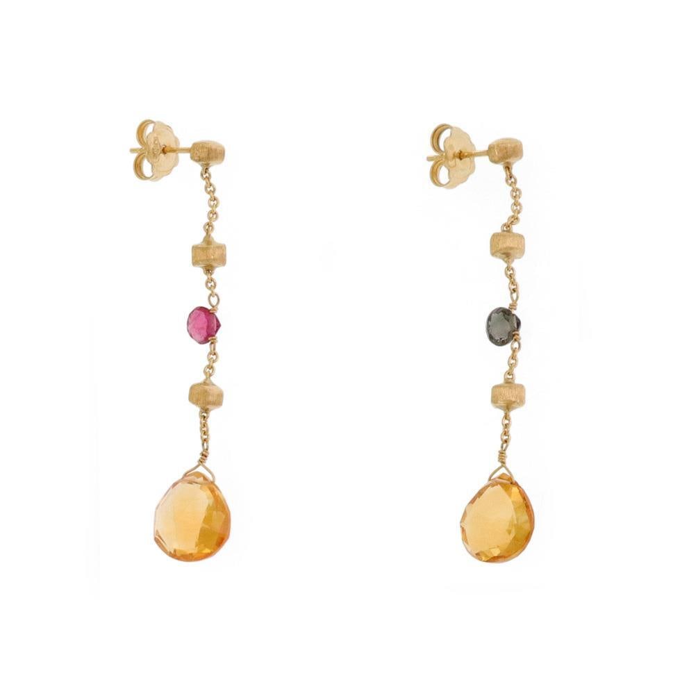 Marco Bicego Paradise 18k Gold Citrine Topaz Dangle Earrings: Marco Bicego Paradise 18k Gold Citrine Topaz Dangle Earrings Elevate your jewelry collection with these exquisite dangle earrings from Marco Bicego's Paradise Collection. Crafted from luxurious 18k ye