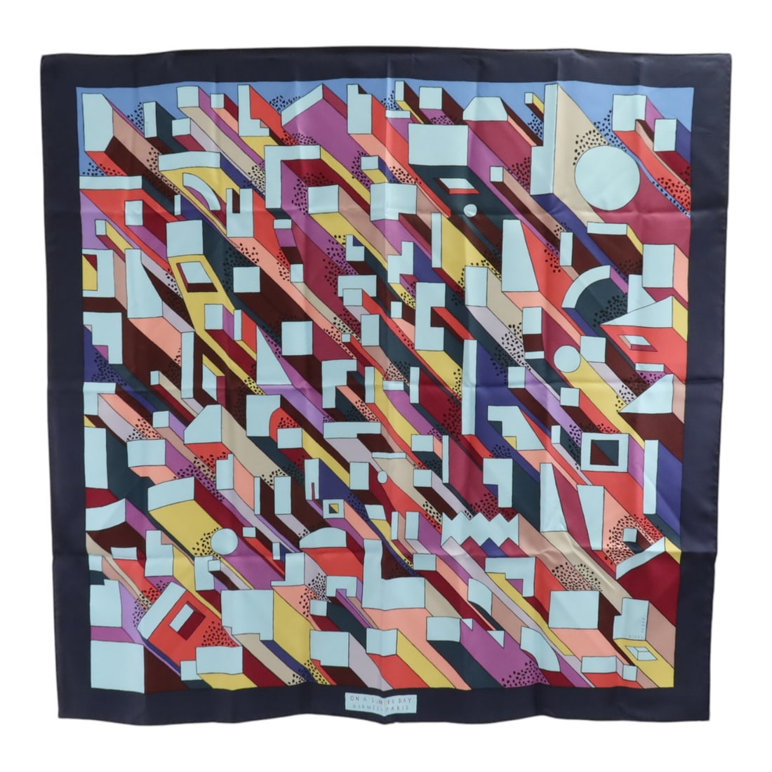 Hermes Silk Scarf 90x90cm for Women Navy Purple Multicolor: Hermes Silk Scarf 90x90cm for Women Navy Purple Multicolor A Hermes silk scarf in a navy, purple, blue, and multicolor design. It is sized at 90 cm x 90 cm and made in France. The item is listed in ve