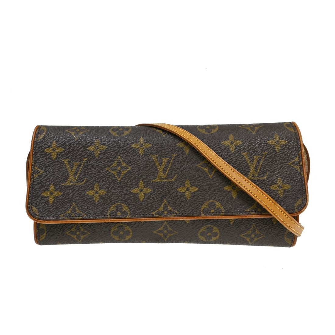 Louis Vuitton M51852 Pochette Twin GM Monogram Crossbody Purse: Louis Vuitton M51852 Pochette Twin GM Monogram Crossbody Purse Vintage Louis Vuitton Pochette Twin GM crossbody bag in brown Monogram canvas with leather trim and a magnetic snap closure. This women's