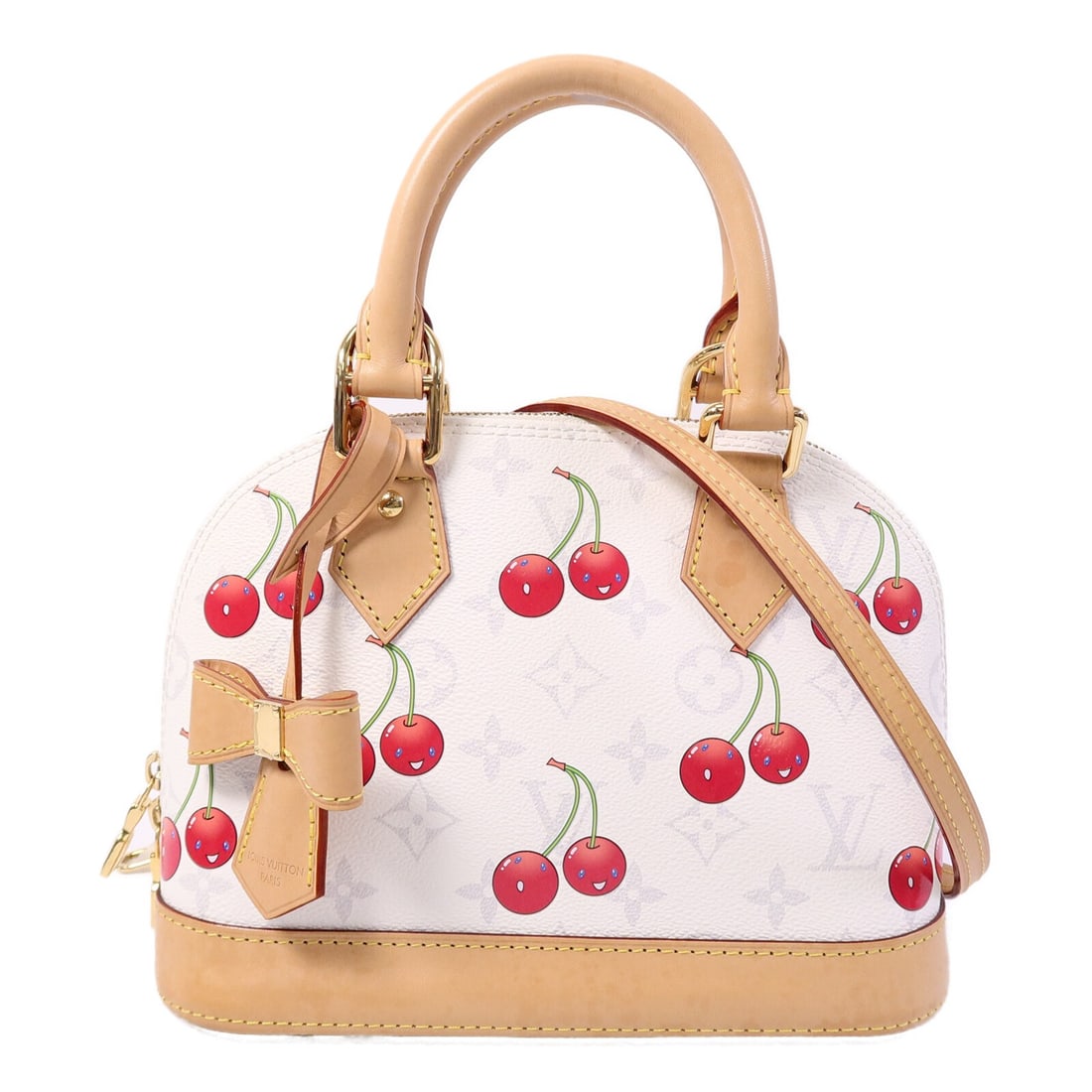 Louis Vuitton Alma BB M14234 Monogram Cherry 2 Way Bag: Louis Vuitton Alma BB M14234 Monogram Cherry 2 Way Bag A Louis Vuitton Alma BB 2 Way Shoulder Bag in Monogram Cherry, designed for hand carry or shoulder wear. It features a white colorway, PVC coated