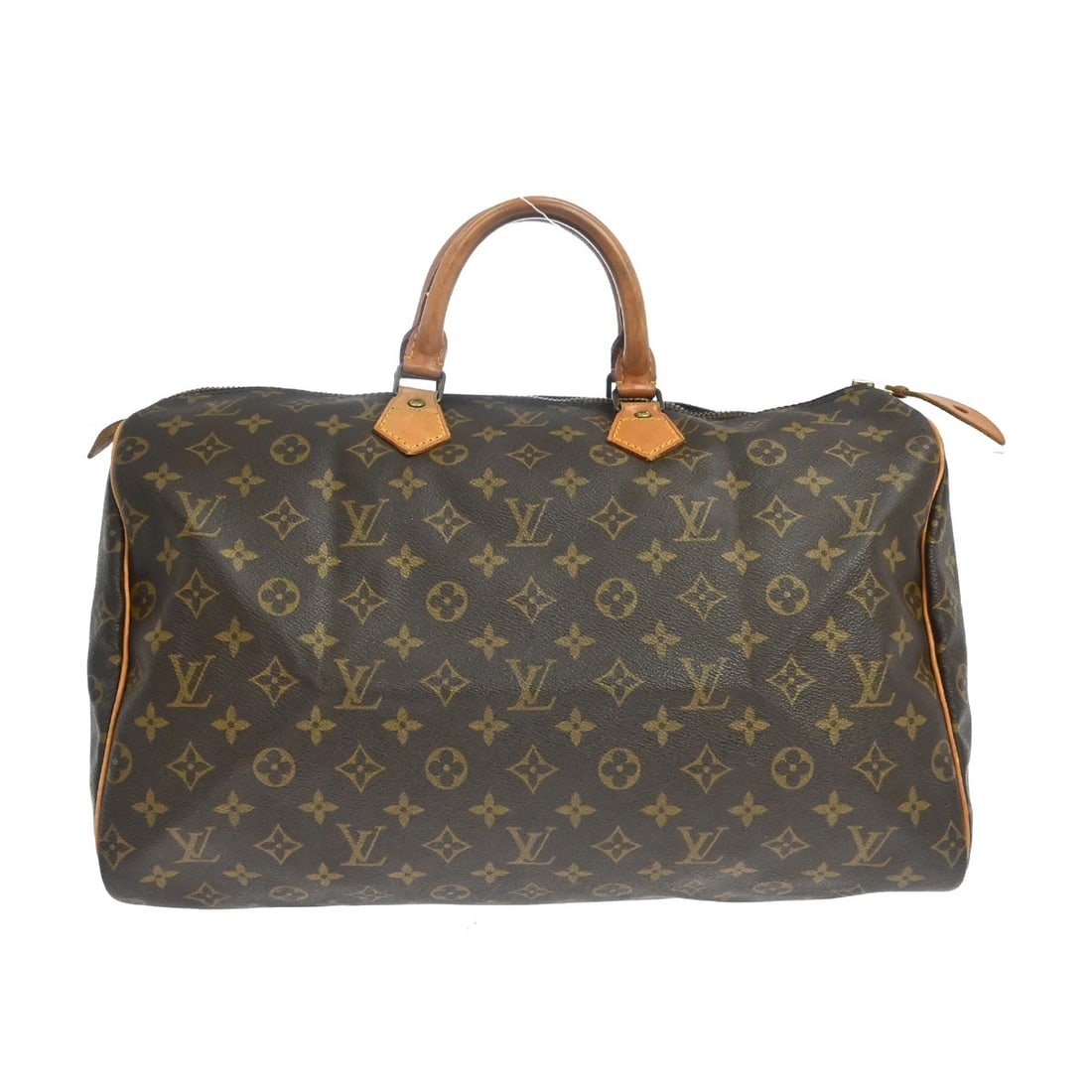 Louis Vuitton Speedy 40 Monogram Canvas Duffle Bag M41522: Louis Vuitton Speedy 40 Monogram Canvas Duffle Bag M41522 Vintage Louis Vuitton Speedy 40 duffle handbag in brown Monogram canvas with leather trim and double handles. This zip-top bag features one in