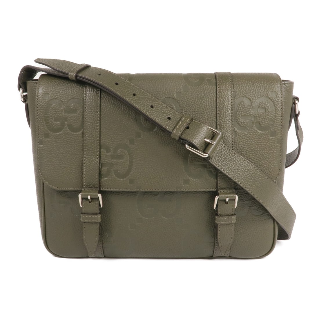 Gucci 760234 Jumbo GG Medium Messenger Shoulder Bag Green Calfskin: Gucci 760234 Jumbo GG Medium Messenger Shoulder Bag Green Calfskin A Gucci Jumbo GG medium messenger shoulder bag in green calfskin, model 760234. It features a magnetic pocket and one inside zip pock