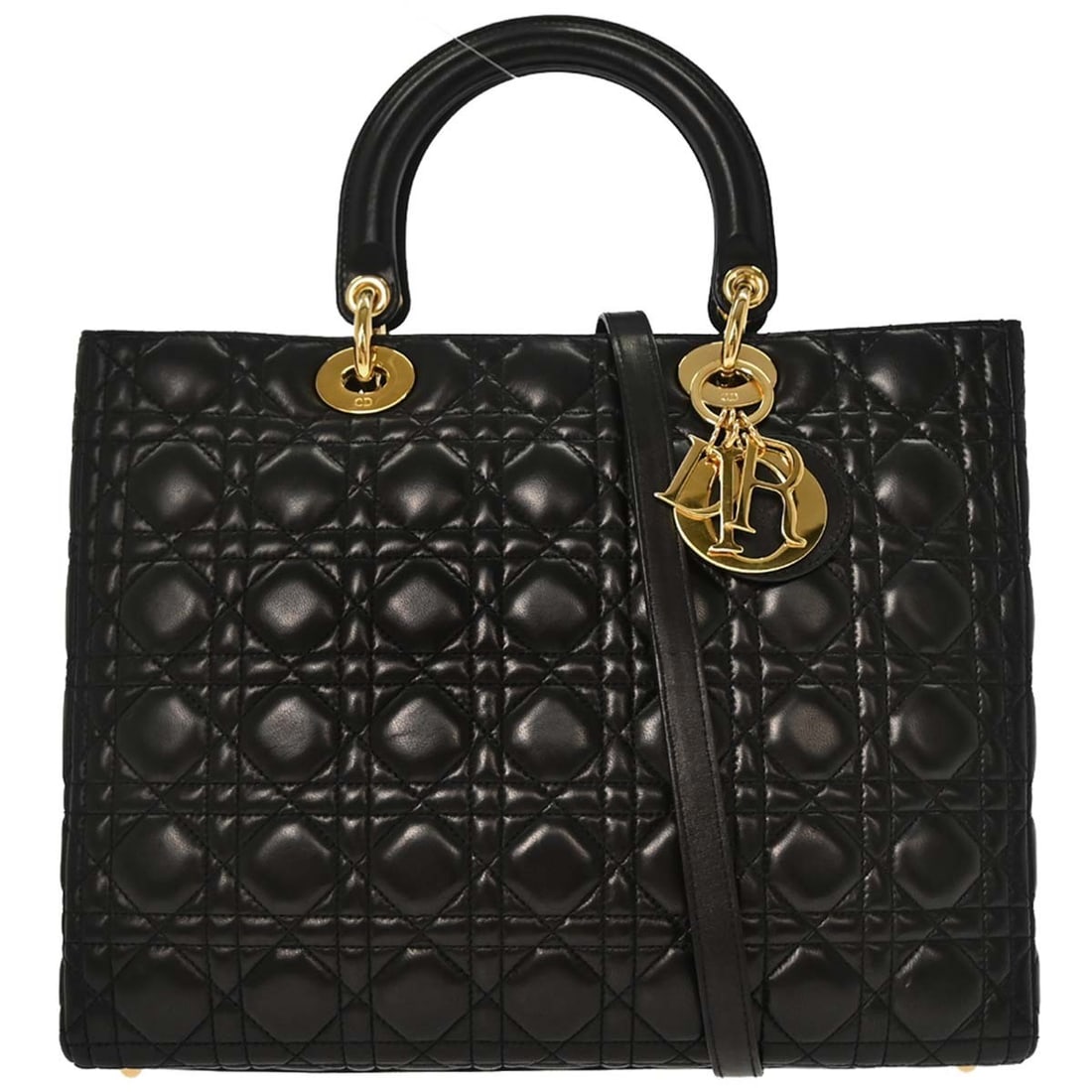 Dior Lady Dior Cannage Large Black Lambskin 2 Way Satchel (1 of 18)