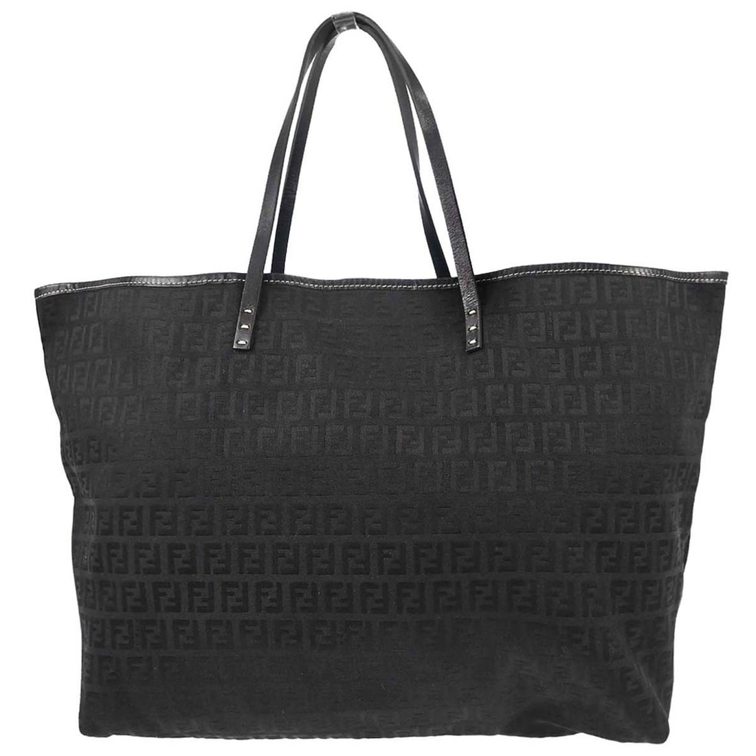 Fendi Zucchino Canvas Tote Handbag Black 2228 8BH005 028: Fendi Zucchino Canvas Tote Handbag Black 2228 8BH005 028 Large Fendi Zucchino tote bag in black canvas with leather trim and double handles. This women's tote features logo accents and includes a pouc