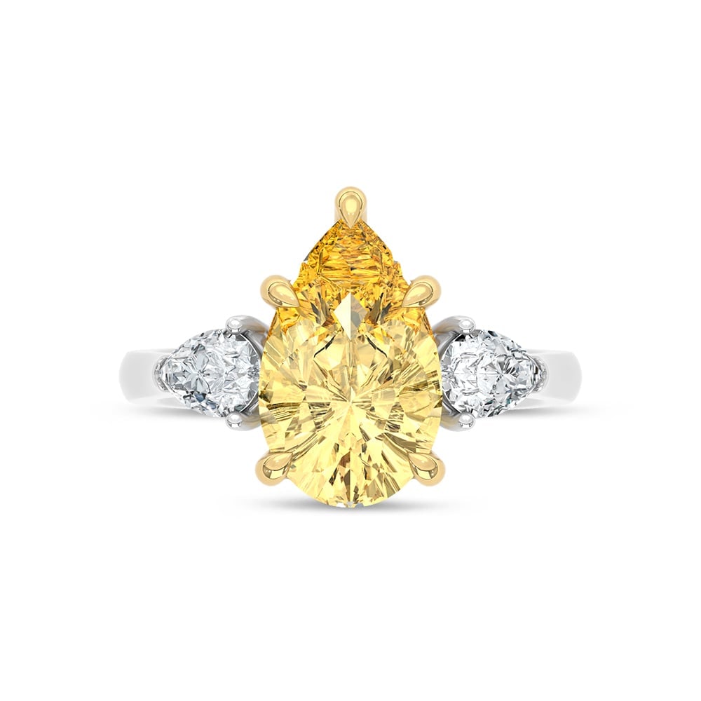 14K Two Tone Gold Lab Grown Diamond 4 3/4 Ct.Tw. Yellow Pear Engagement Ring (Center 4ct): 14K Two Tone Gold Lab Grown Diamond 4 3/4 Ct.Tw. Yellow Pear Engagement Ring (Center 4ct) Make a statement of sophistication with this Two-Tone Gold Engagement Ring, featuring a stunning 4-carat lab-g
