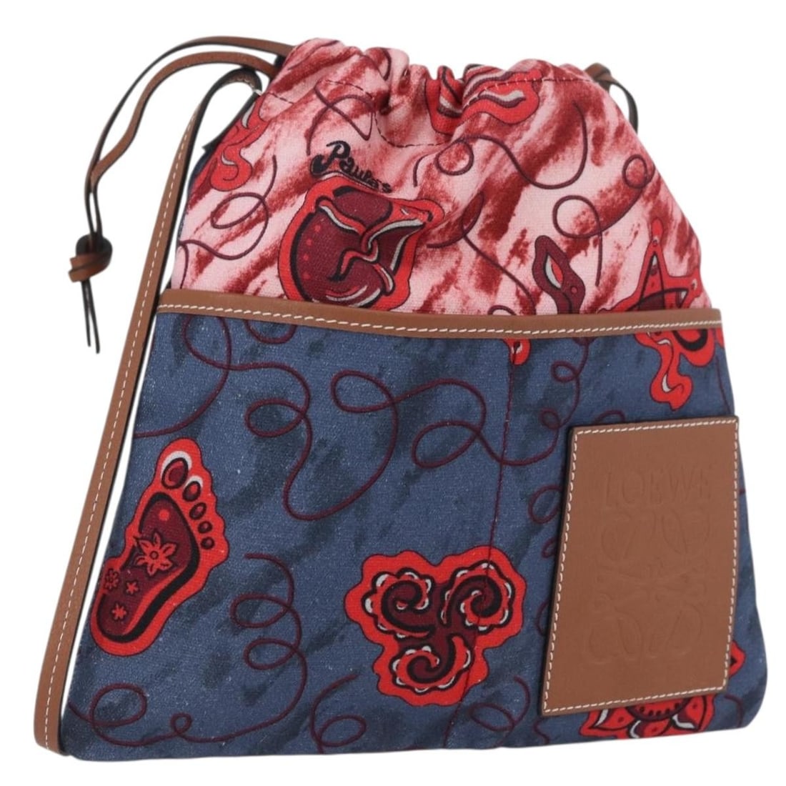 Loewe Paula's Ibiza Anagram Blue Canvas Drawstring Shoulder Bag with Dust Bag: Loewe Paula's Ibiza Anagram Blue Canvas Drawstring Shoulder Bag with Dust Bag This LOEWE Anagram Paula's Ibiza Drawstring Shoulder Bag is crafted from blue canvas and features a practical drawstring c