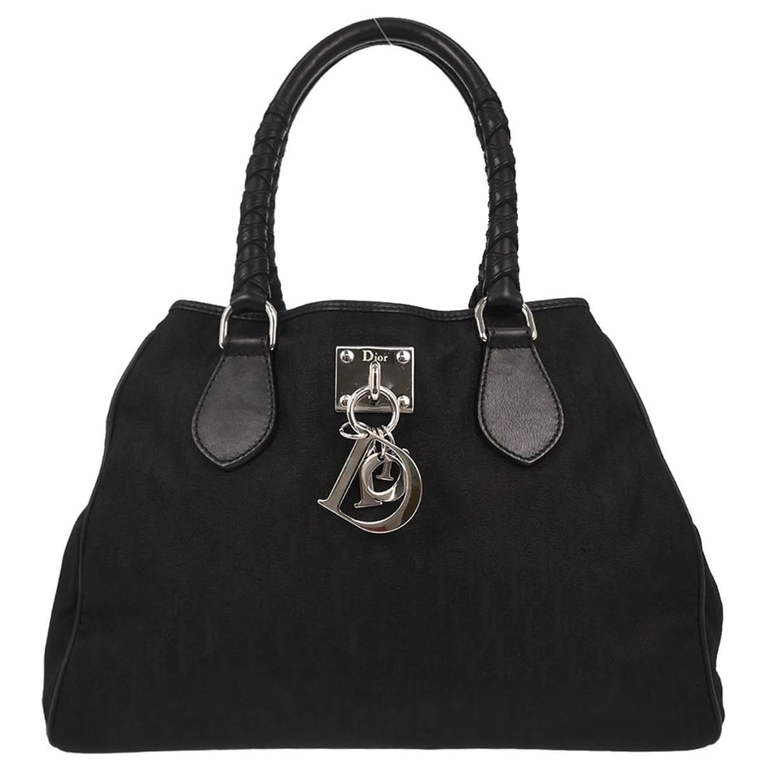 Dior Trotter Lovely Large Black Nylon Leather Tote Bag: Dior Trotter Lovely Large Black Nylon Leather Tote Bag Christian Dior Trotter tote handbag in black nylon and leather with double handles and a structured large-size silhouette. The bag features one i