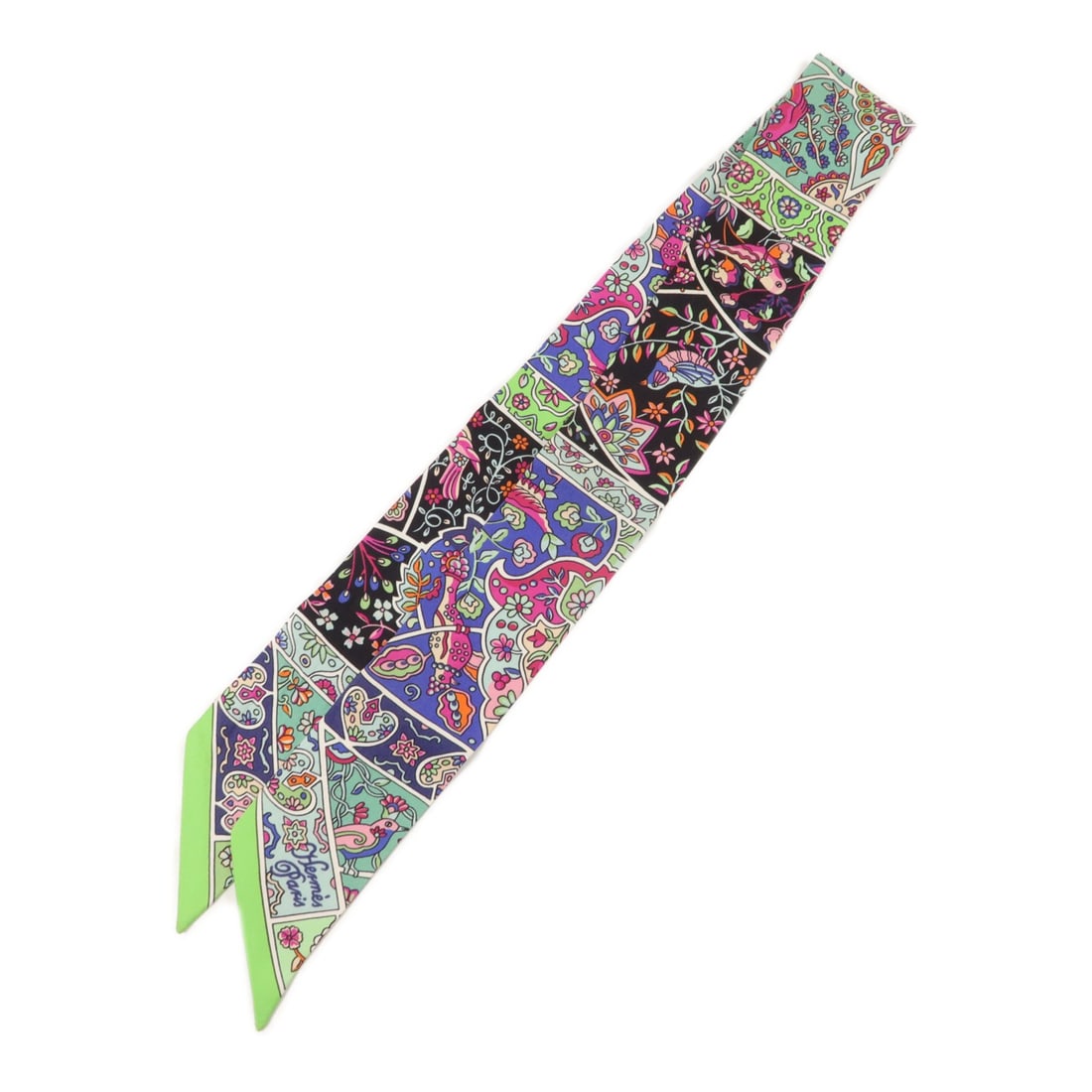 Hermes Twilly Silk Scarf Multicolor Green Black Purple (1 of 7)