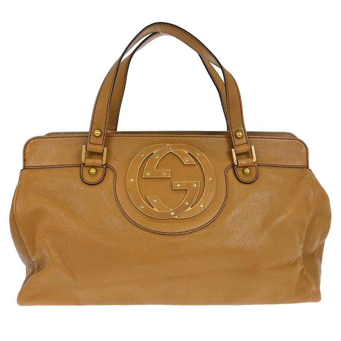 Gucci Interlocking Blondie Brown Leather Top Handle Bag 121551 214397: Gucci Interlocking Blondie Brown Leather Top Handle Bag 121551 214397 Vintage Gucci Blondie Interlocking handbag in brown leather with a top handle silhouette. The bag features an exterior pocket-free