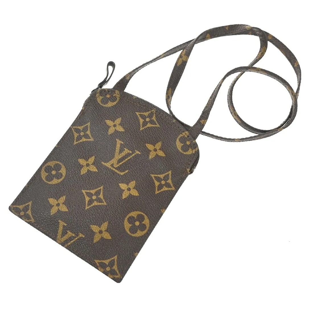 Pochette Secret brown canvas clutch by Louis Vuitton France: Pochette Secret brown canvas clutch by Louis Vuitton France This Louis Vuitton Pochette Secret is crafted from Monogram canvas in a brown color. Designed for women, it features a compact silhouette an