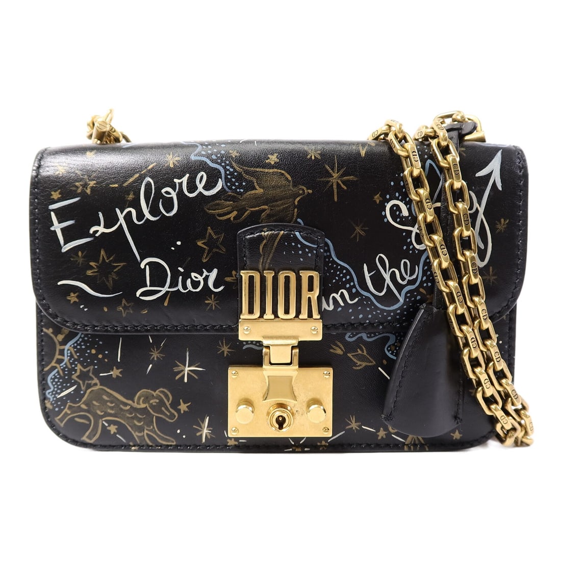 Dior Dior Addict Chain Shoulder Bag Black Calfskin CD GHW: Dior Dior Addict Chain Shoulder Bag Black Calfskin CD GHW A Christian Dior Dior Addict chain shoulder bag in black calfskin (cowhide) with gold-tone hardware. It features a shoulder strap and a practi