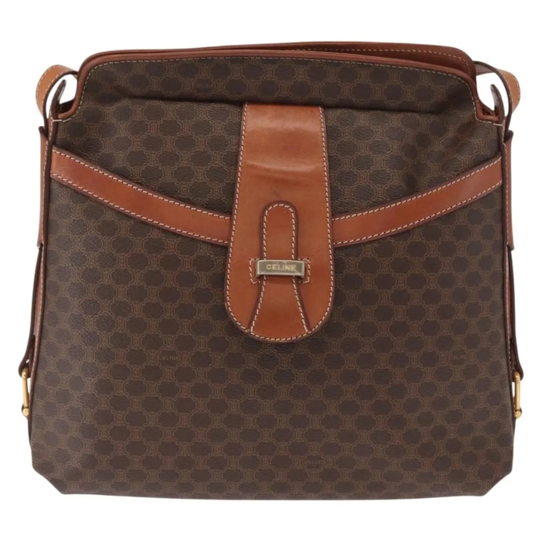 Celine Vintage Macadam Shoulder Bag Brown Canvas Leather: Celine Vintage Macadam Shoulder Bag Brown Canvas Leather Vintage Celine Macadam bag in brown canvas with leather trim, made in Italy. It is described as a female model and is offered in good vintage c