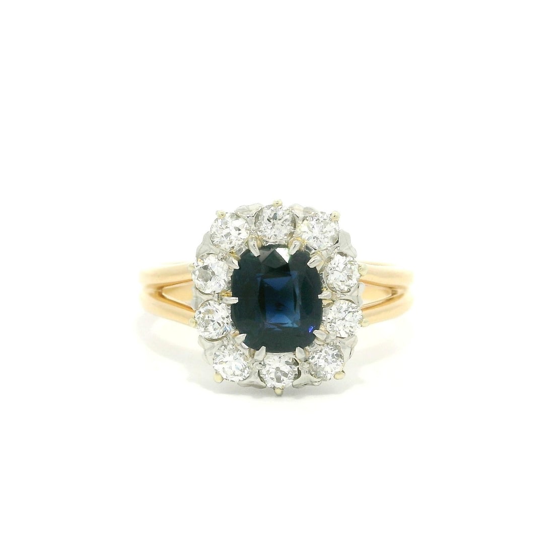 Antique Edwardian 14k Gold Platinum GIA 1.56ct Sapphire Diamond Ring: Antique Edwardian 14k Gold Platinum GIA 1.56ct Sapphire Diamond Ring This stunning Antique Edwardian ring features a captivating 1.06ct natural genuine sapphire, showcased in an old cushion cut, set w